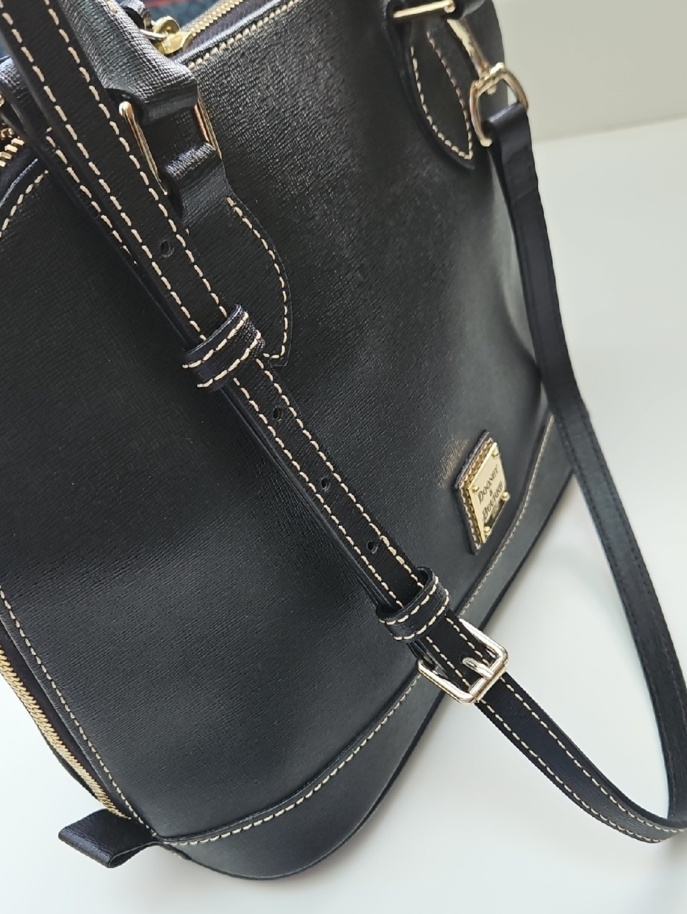 Dooney & Bourke Black Saffiano Leather Domed Zip Satchel - Picture 12 of 16